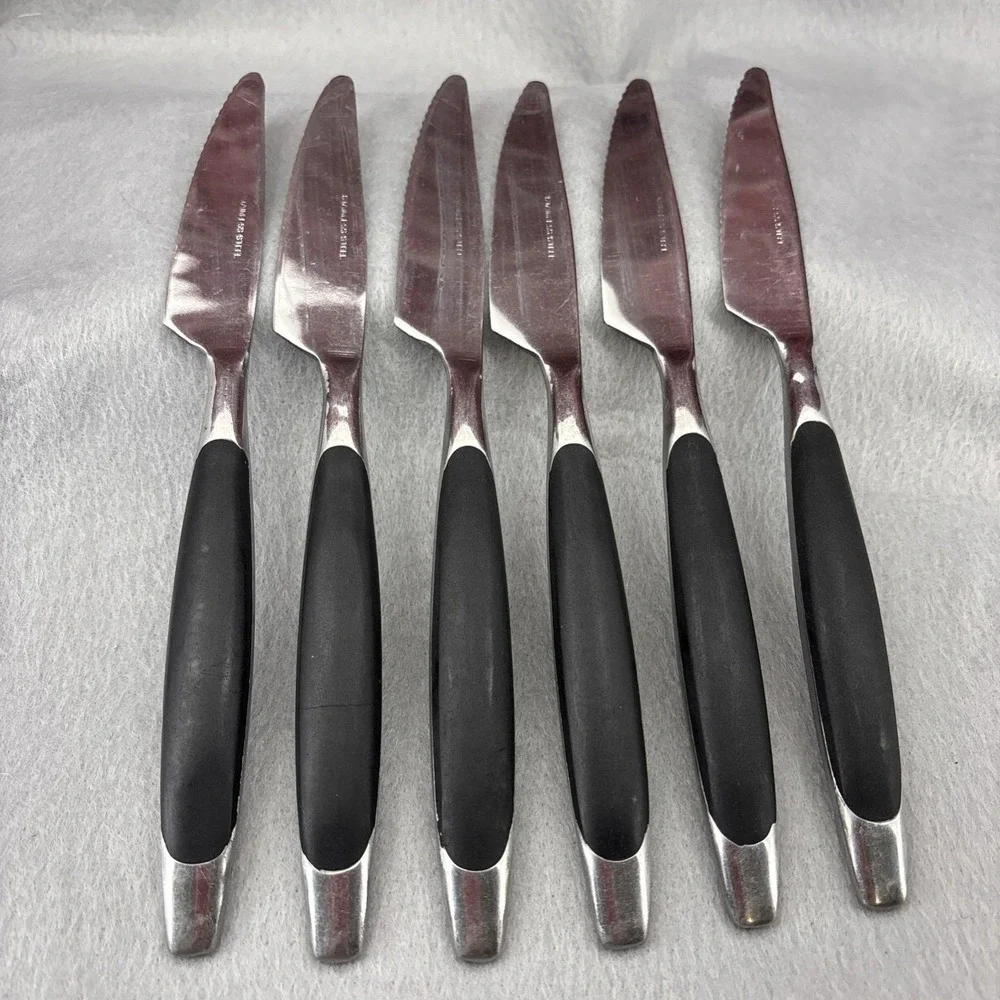 SSI Stainless Japan Black Canoe Style Resin Handle Serrated Edge Dinner Knife 6‎